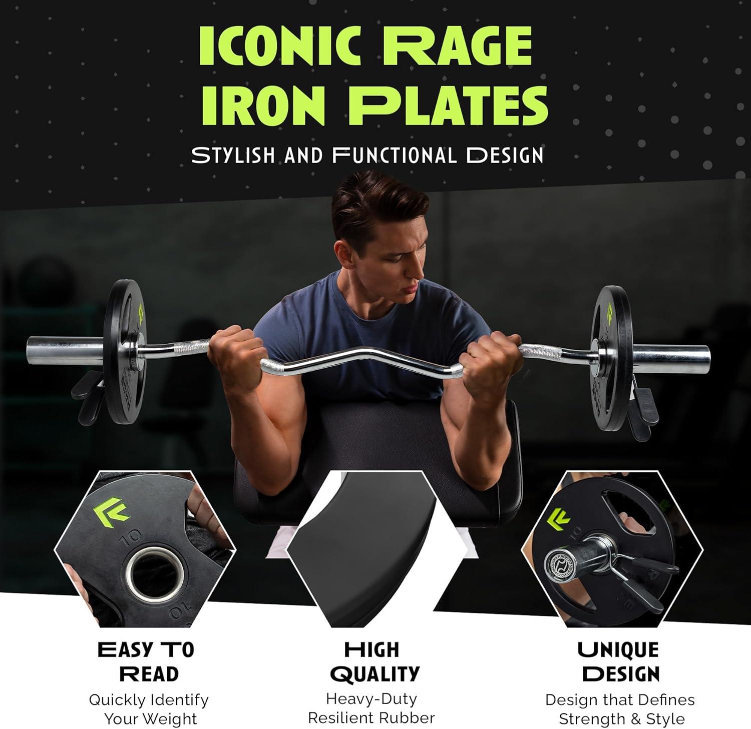 image:imageRage Fitness Cast Iron Weight Plates Rubber Coated 2 Steel Insert 5lb 10lb 25lb 45lb SOLD INDIVIDUALLY Rubber Weight Plates for Strength Training Bench Press Squats Powerlifting25 Pounds