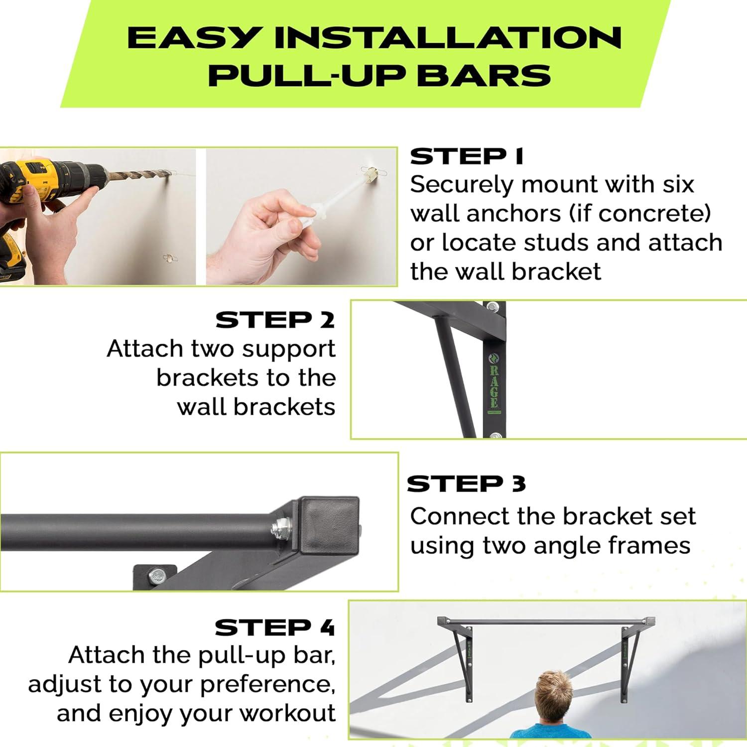 image:imageRage Fitness HeavyDuty Wall Mounted Pull Up Bar 500 lbs Weight Capacity Maintain Upper Body Strength amp Core Stability Space Efficient Steel Chin Up Black Bar for Home amp Gym Versatile Workouts