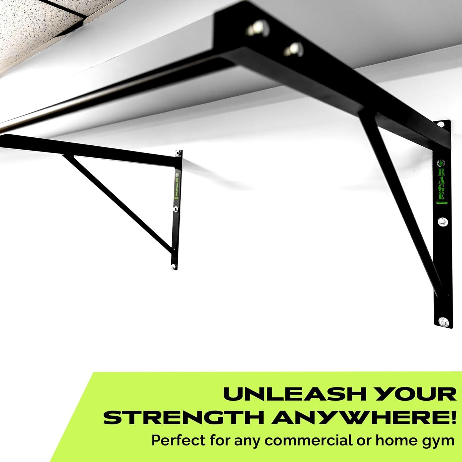 image:imageRage Fitness HeavyDuty Wall Mounted Pull Up Bar 500 lbs Weight Capacity Maintain Upper Body Strength amp Core Stability Space Efficient Steel Chin Up Black Bar for Home amp Gym Versatile Workouts