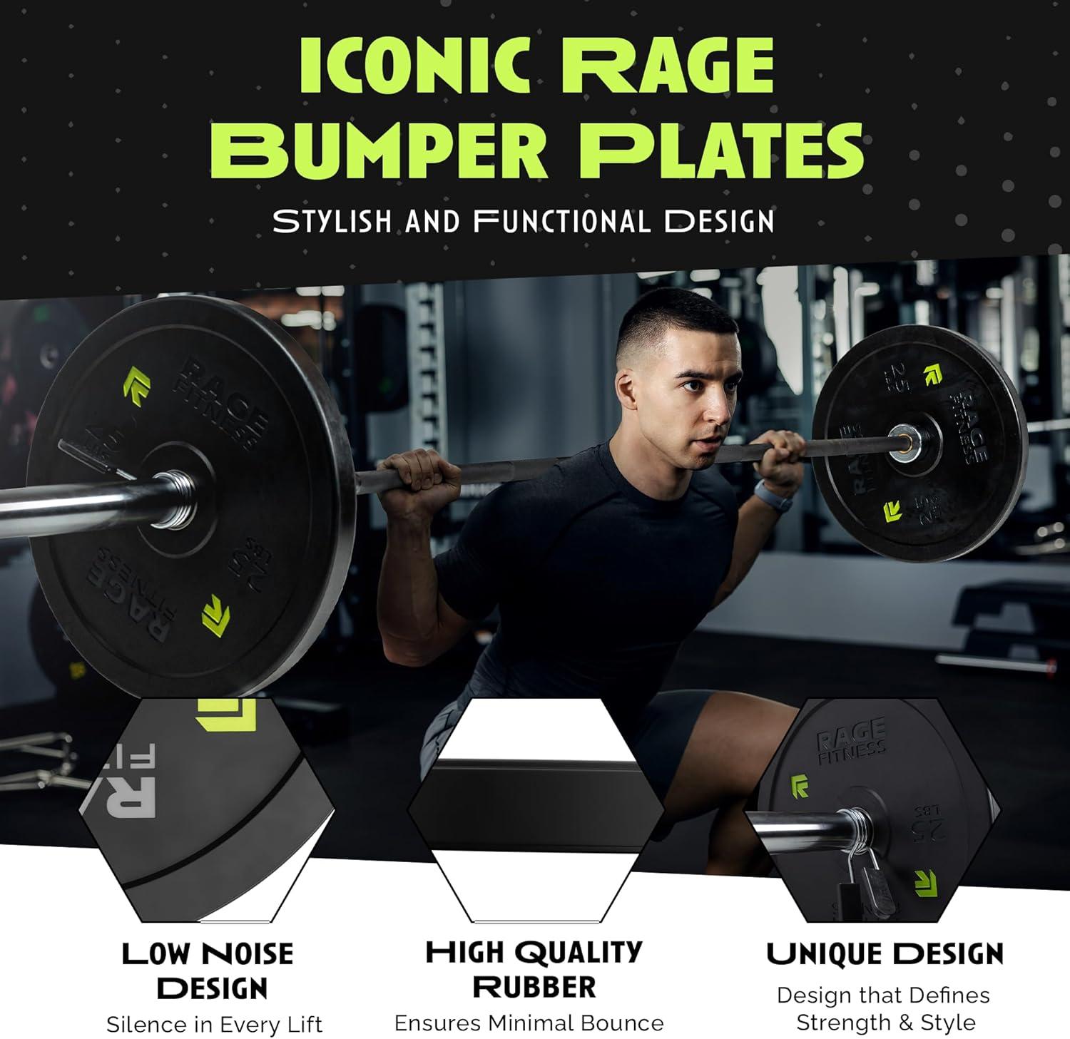 image:imageRage Fitness Olympic Bumper Plate 10lb 15lb 25lb 35lb 45lb SOLD INDIVIDUALLY Rubber Formula With Steel Insert Strength Training Bench Press Squats Powerlifting Weight Training Home Gym
