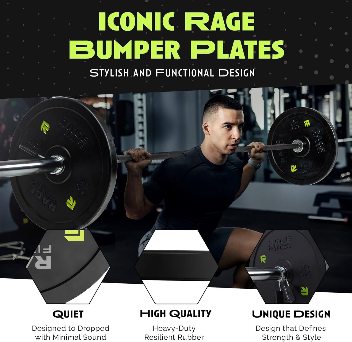 image:imageRage Fitness Olympic Bumper Plates Rubber Formula With Steel Insert 10lb 15lb 25lb 35lb 45lb SOLD INDIVIDUALLY Olympic Weight Plates for Strength Training Bench Press Squats Powerlifting15 lb