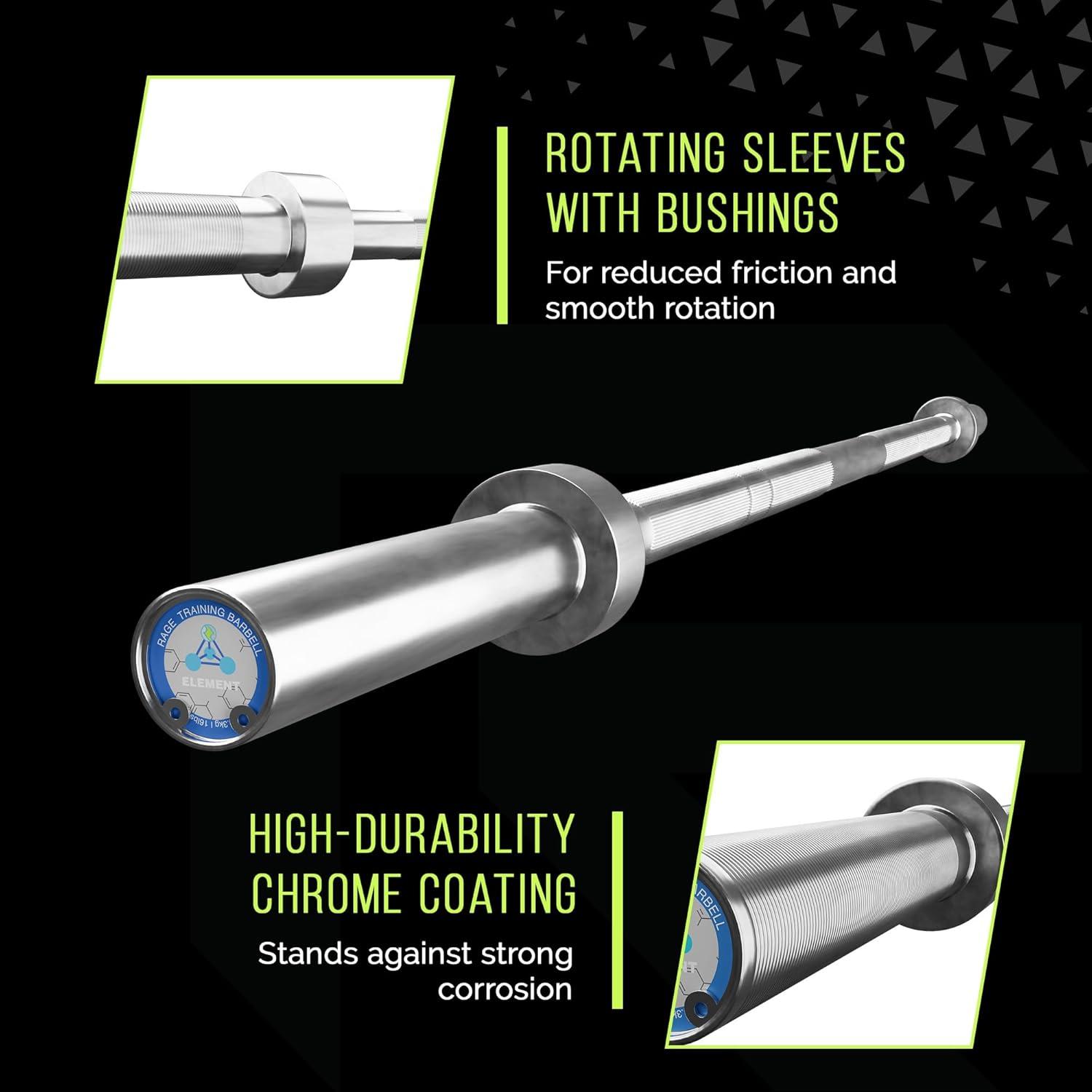 image:imageRage Fitness Olympic Training Barbell 6FT 15LB 300LB Capacity OR 7FT 45LB 1500LB Capacity Home amp Commercial Gym Weightlifting Bar for Squats Deadlifts Bench Press amp Strength Training6