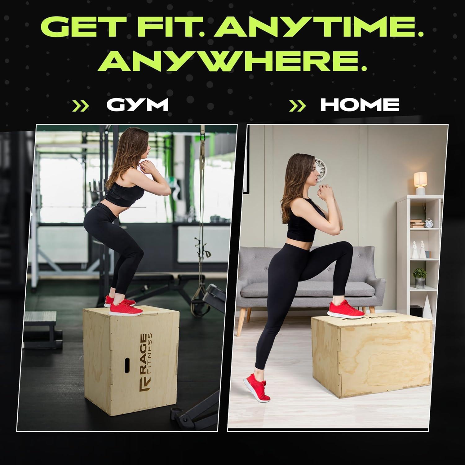 image:imageRage Fitness Plyo Cube Wooden Plyo Box 3 in 1 Plyo Jump Box Jump Training Equipment Workout Step Platform Fitness Block for Home and Gym 20 24 30