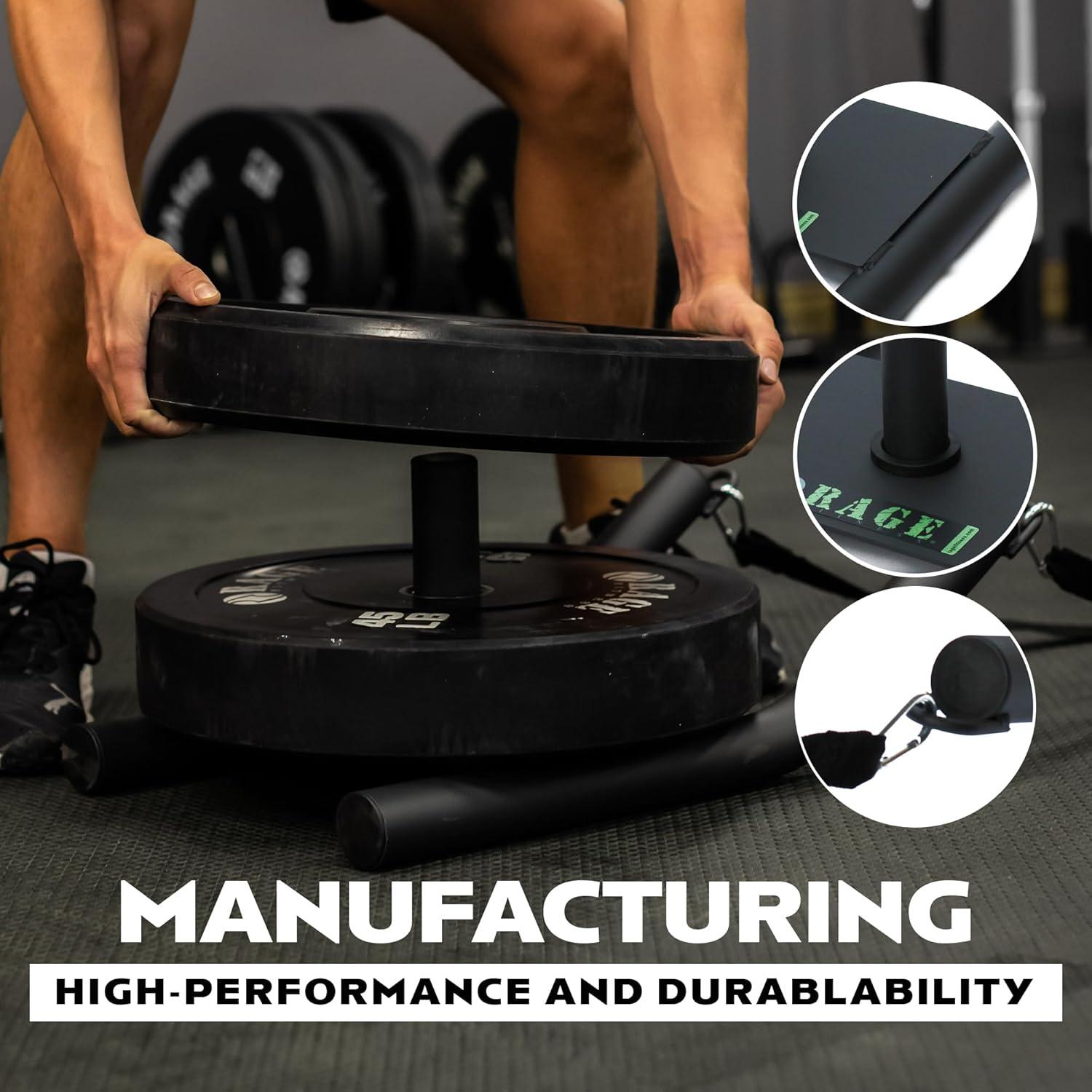 image:imageRage Fitness R2 Weight Training Pull Sled with Harness 90 LBS Capacity amp 65 Feet Strap Power Speed Sled Ideal for Endurance and Weight Training Compatible with Bumper Plates Black