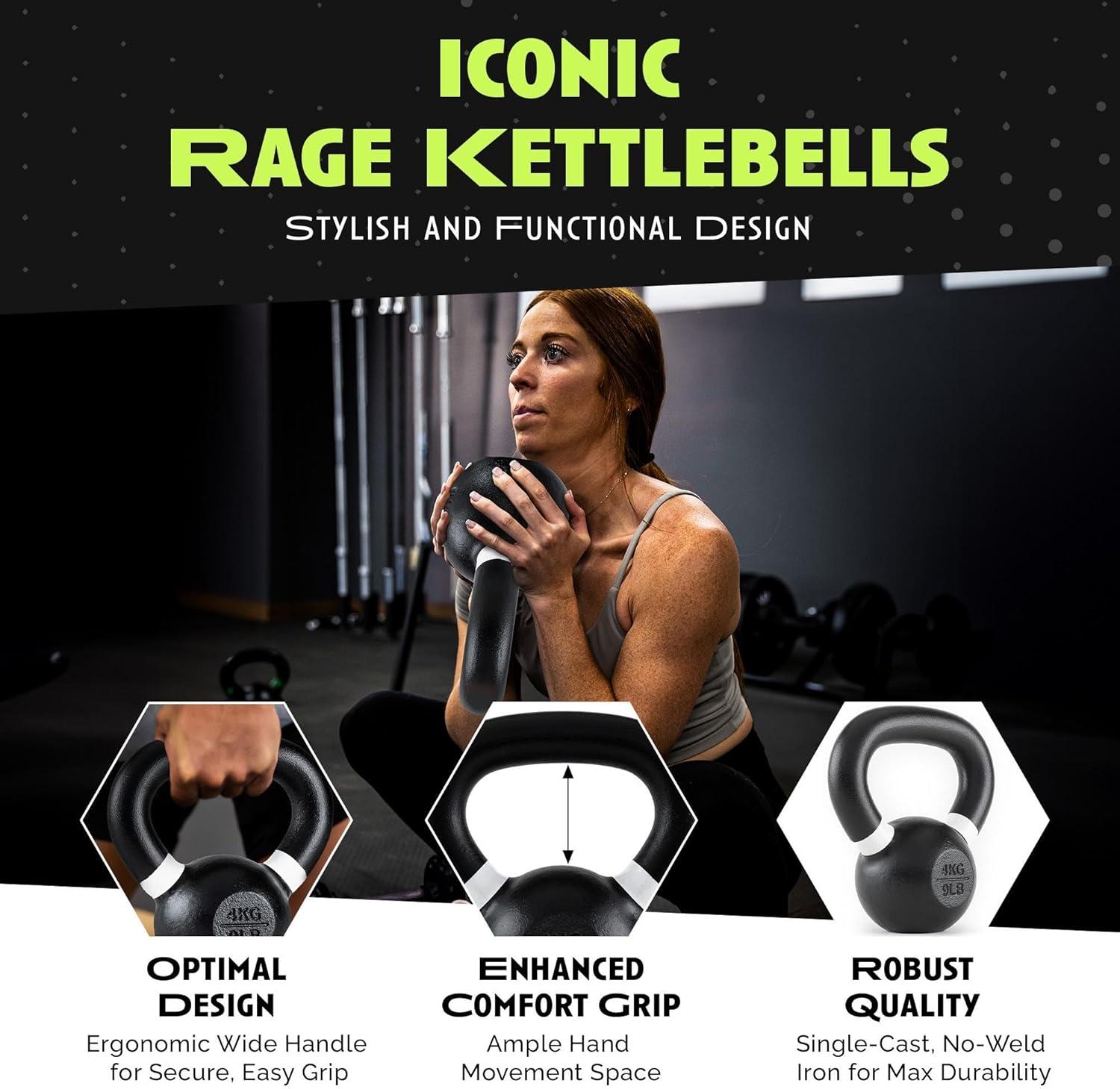 image:imageRage Fitness Single Cast Iron Kettlebell Powder Coated Wide Handle Weights for Core amp Glute Workouts Swings Squats Deadlifts Strength Endurance amp Flexibility for Men amp WomenRage 20