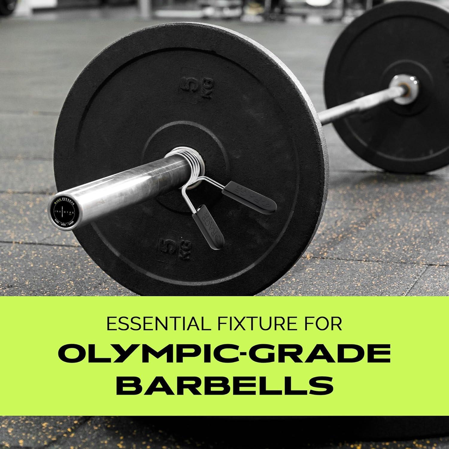 image:imageRage Fitness Spring Collars PACK OF 2 Olympic Standard Barbell Clips High Carbon 2 Diameter Spring Clips Chrome Finish Barbell Clips Essential Weightlifting Clips Adjustable 2 Barbell Collar