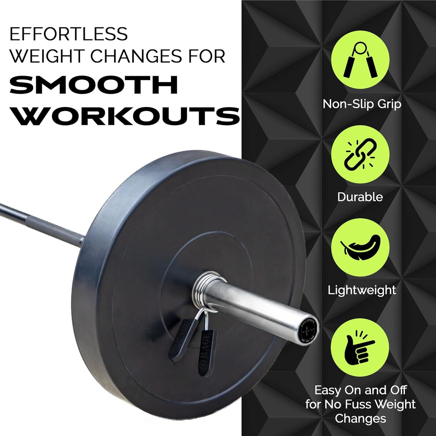 image:imageRage Fitness Spring Collars PACK OF 2 Olympic Standard Barbell Clips High Carbon 2 Diameter Spring Clips Chrome Finish Barbell Clips Essential Weightlifting Clips Adjustable 2 Barbell Collar