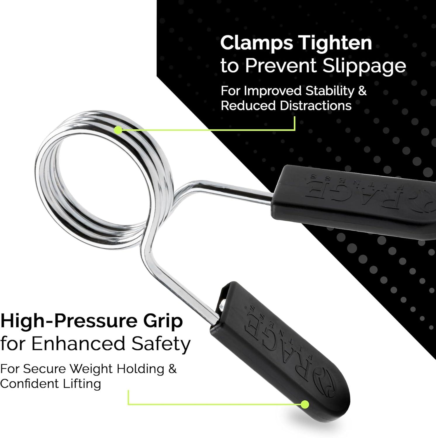 image:imageRage Fitness Spring Collars PACK OF 2 Olympic Standard Barbell Clips High Carbon 2 Diameter Spring Clips Chrome Finish Barbell Clips Essential Weightlifting Clips Adjustable 2 Barbell Collar