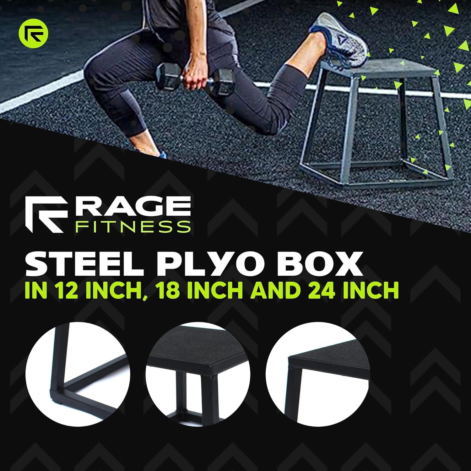 image:imageRage Fitness Steel Plyo Box 121824 Inch High AntiSlip PreAssembled Plyometric Jump Box for Home Gym Conditioning and Strength Training Sold Individually Plyometric Platform Step12 INCH