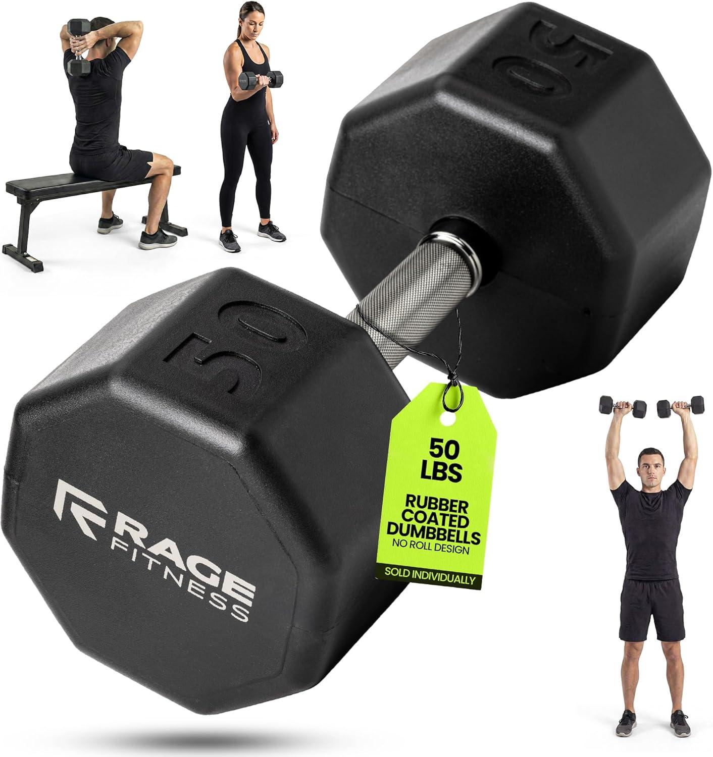 image:imageRubber Coated Dumbbells No Roll Design EasyGrip Steel Knurled Handle Weights Dumbbells Set for Strength Training Ideal Weights Set for Home Gym 1060 LBS SOLD INDIVIDUALLYGreen Octo