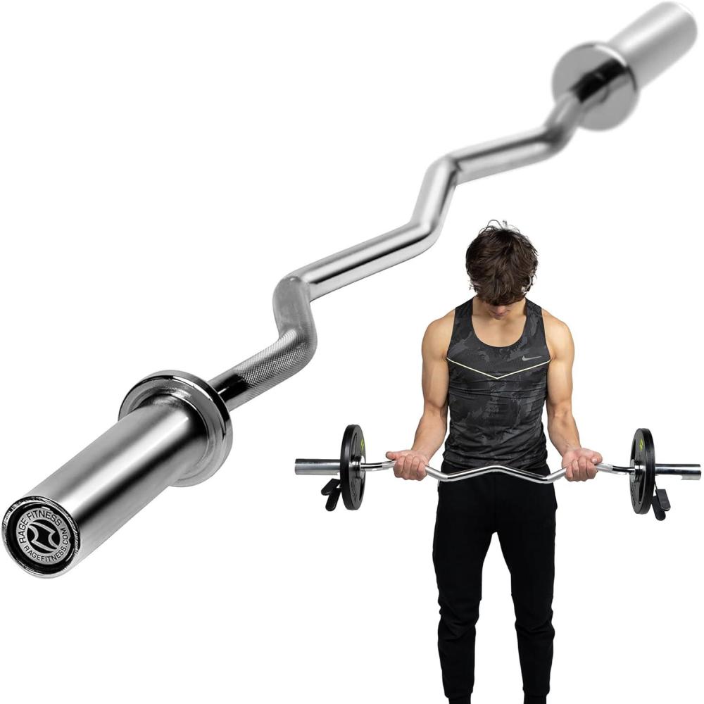 image:imageRage Fitness EZ Curl Bar 47 Inch 2 inch 17lbs Alloy Steel with Chrome Finish amp Nylon Bushings EZ Bar with 400lbs Max Capacity Home Gym Curling Bars for Weightlifting amp Other Upper amp Lower Body Movements