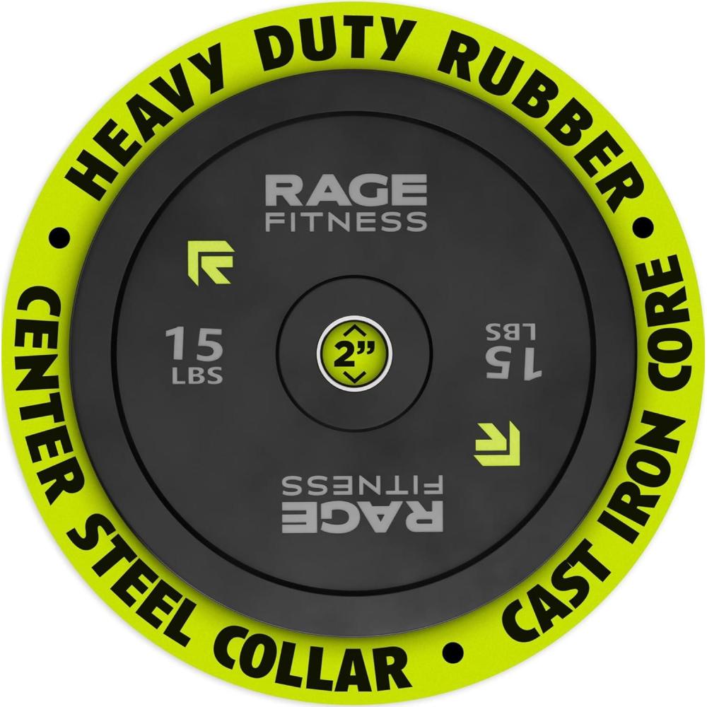image:imageRage Fitness Olympic Bumper Plates Rubber Formula With Steel Insert 10lb 15lb 25lb 35lb 45lb SOLD INDIVIDUALLY Olympic Weight Plates for Strength Training Bench Press Squats Powerlifting15 lb