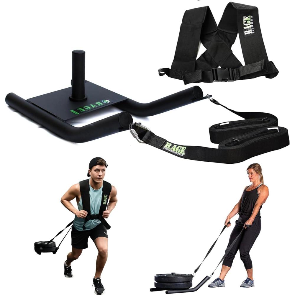 image:imageRage Fitness R2 Weight Training Pull Sled with Harness 90 LBS Capacity amp 65 Feet Strap Power Speed Sled Ideal for Endurance and Weight Training Compatible with Bumper Plates Black