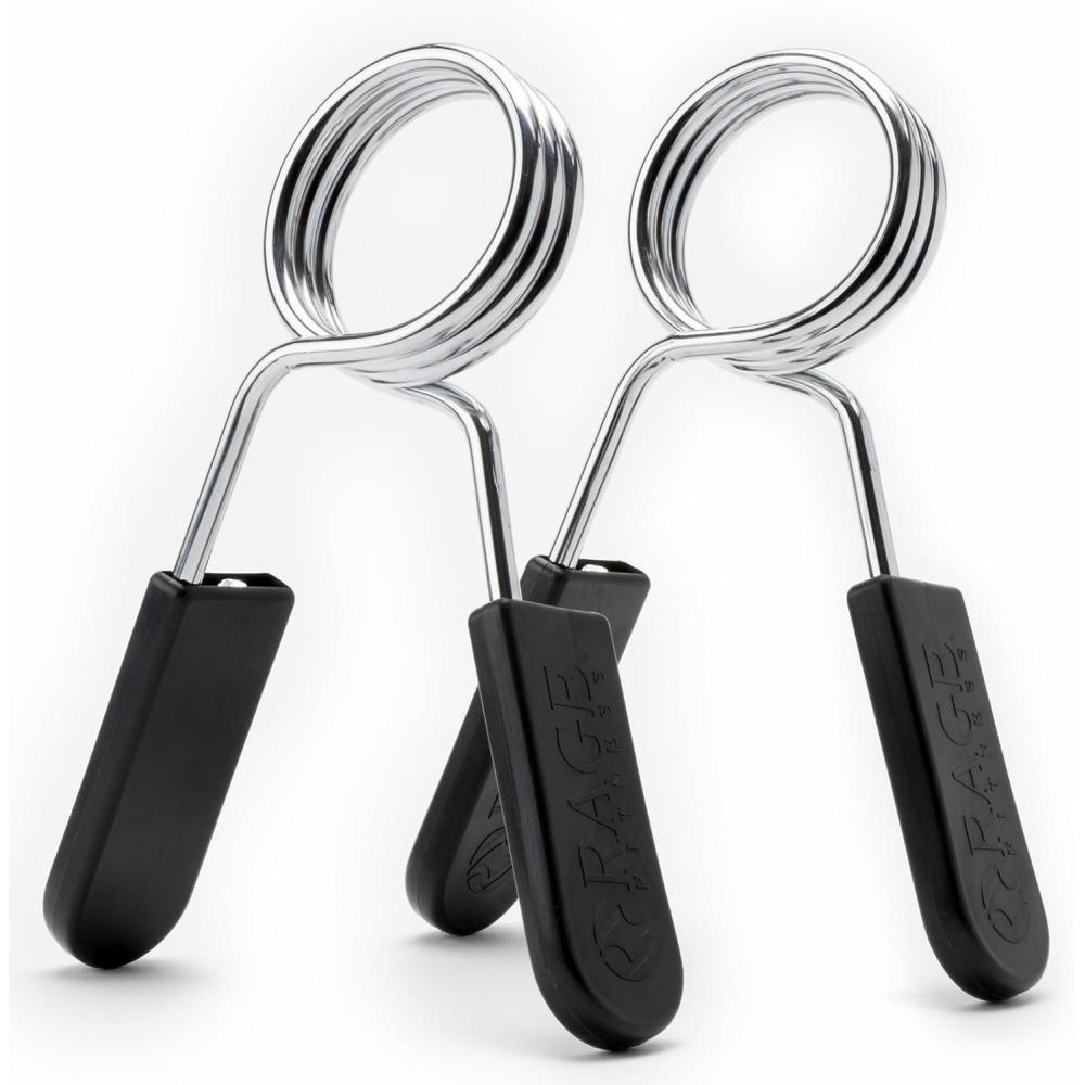 image:imageRage Fitness Spring Collars PACK OF 2 Olympic Standard Barbell Clips High Carbon 2 Diameter Spring Clips Chrome Finish Barbell Clips Essential Weightlifting Clips Adjustable 2 Barbell Collar