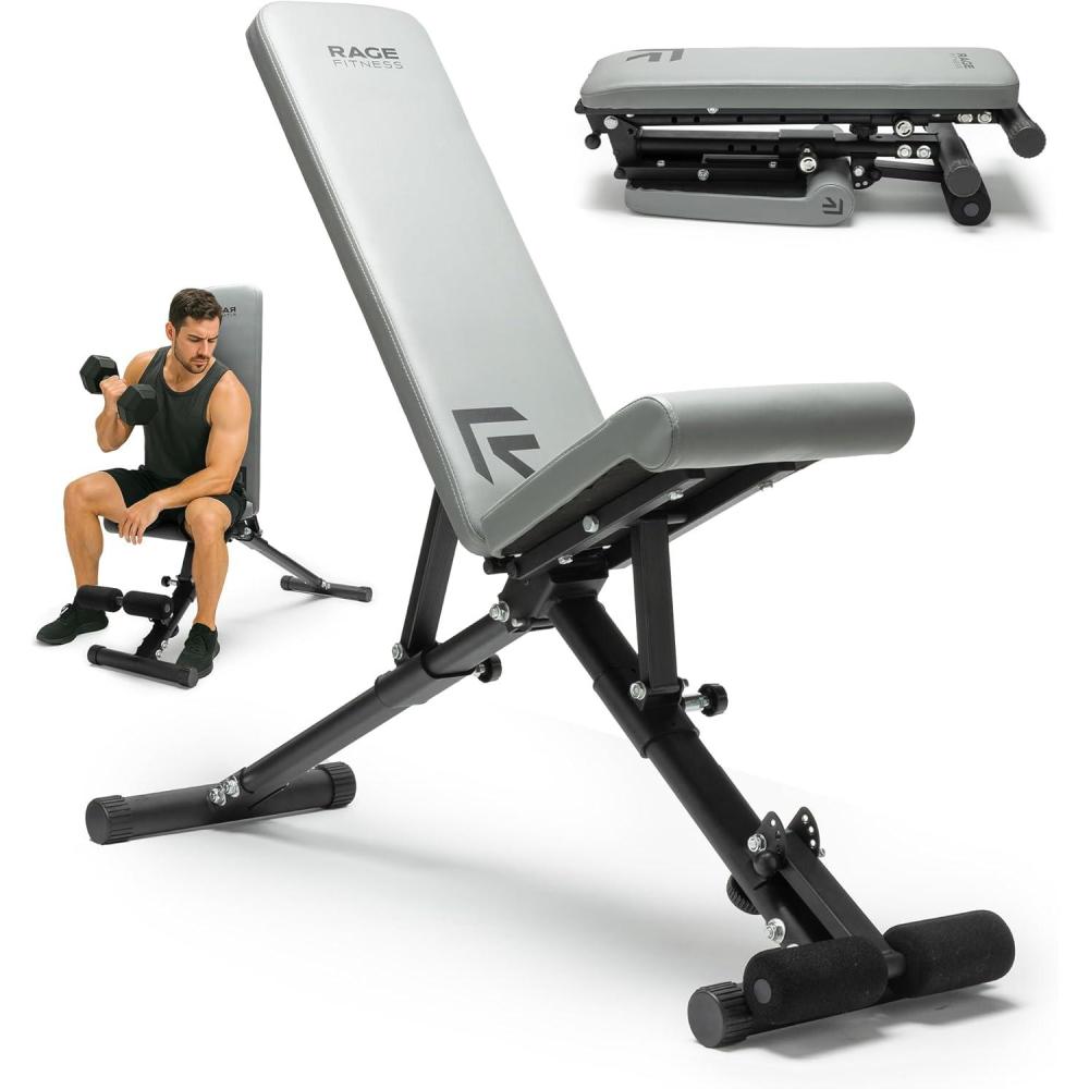 image:imageRage Fitness Weight Bench Press Seat Folding Bench for Home Gym Adjustable Bench for Weight Lifting Strength Training Bench for Full Body Workout Incline Decline Workout Bench Stable Gym Bench
