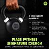 Rage Fitness Single Cast Iron Kettlebell | Powder Coated – Wide Handle Weights for Core & Glute Workouts; Swings, Squats, Deadlifts; Strength, Endurance & Flexibility for Men & Women(Rage 2.0)