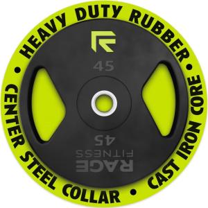 Rage Fitness Cast Iron Weight Plates, Rubber Coated, 2″ Steel Insert (5lb, 10lb, 25lb, 45lb – SOLD INDIVIDUALLY), Rubber Weight Plates for Strength Training, Bench Press, Squats, Powerlifting(45 Pounds)