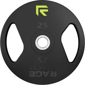 Rage Fitness Cast Iron Weight Plates, Rubber Coated, 2″ Steel Insert (5lb, 10lb, 25lb, 45lb – SOLD INDIVIDUALLY), Rubber Weight Plates for Strength Training, Bench Press, Squats, Powerlifting(25 Pounds)
