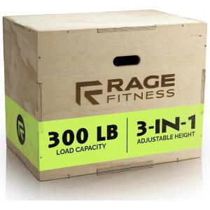 Rage Fitness Plyo Cube, Wooden Plyo Box, 3 in 1 Plyo Jump Box, Jump Training Equipment, Workout Step Platform, Fitness Block for Home and Gym, 20’’ 24’’ 30’’